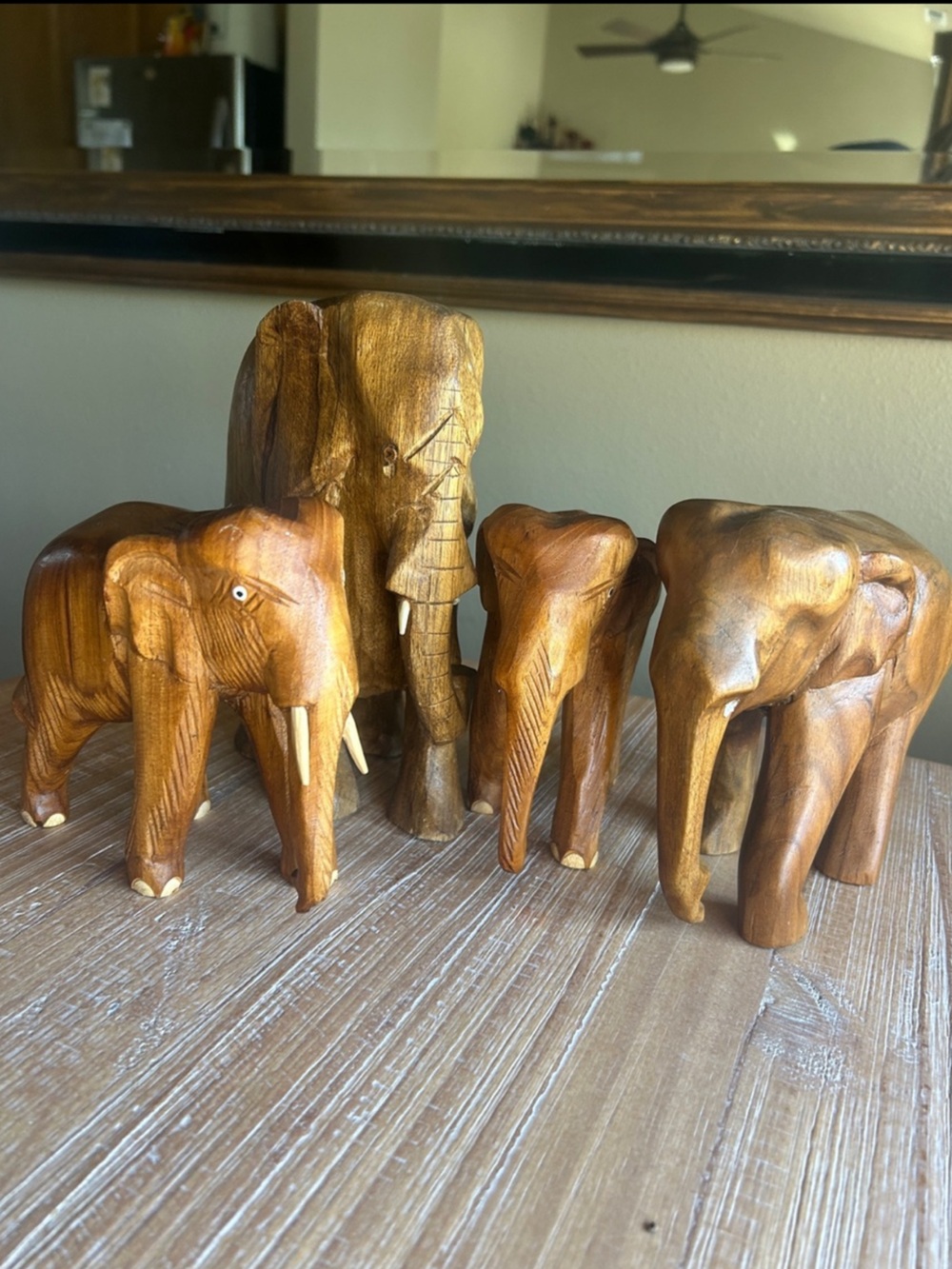 Solid Wood Hand Carved Elephants.